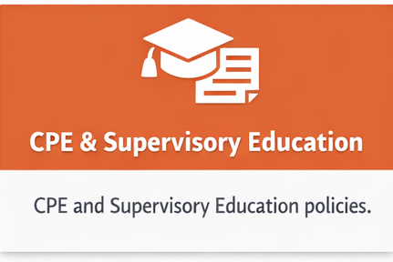 An orange tile showing a mortarboard and a certificate with the words CPE and Supervisory Education under the graphic. 